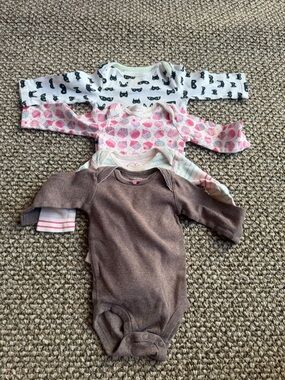Baby Long-Sleeve One-Piece Bodysuit - Brown and Pink Pack